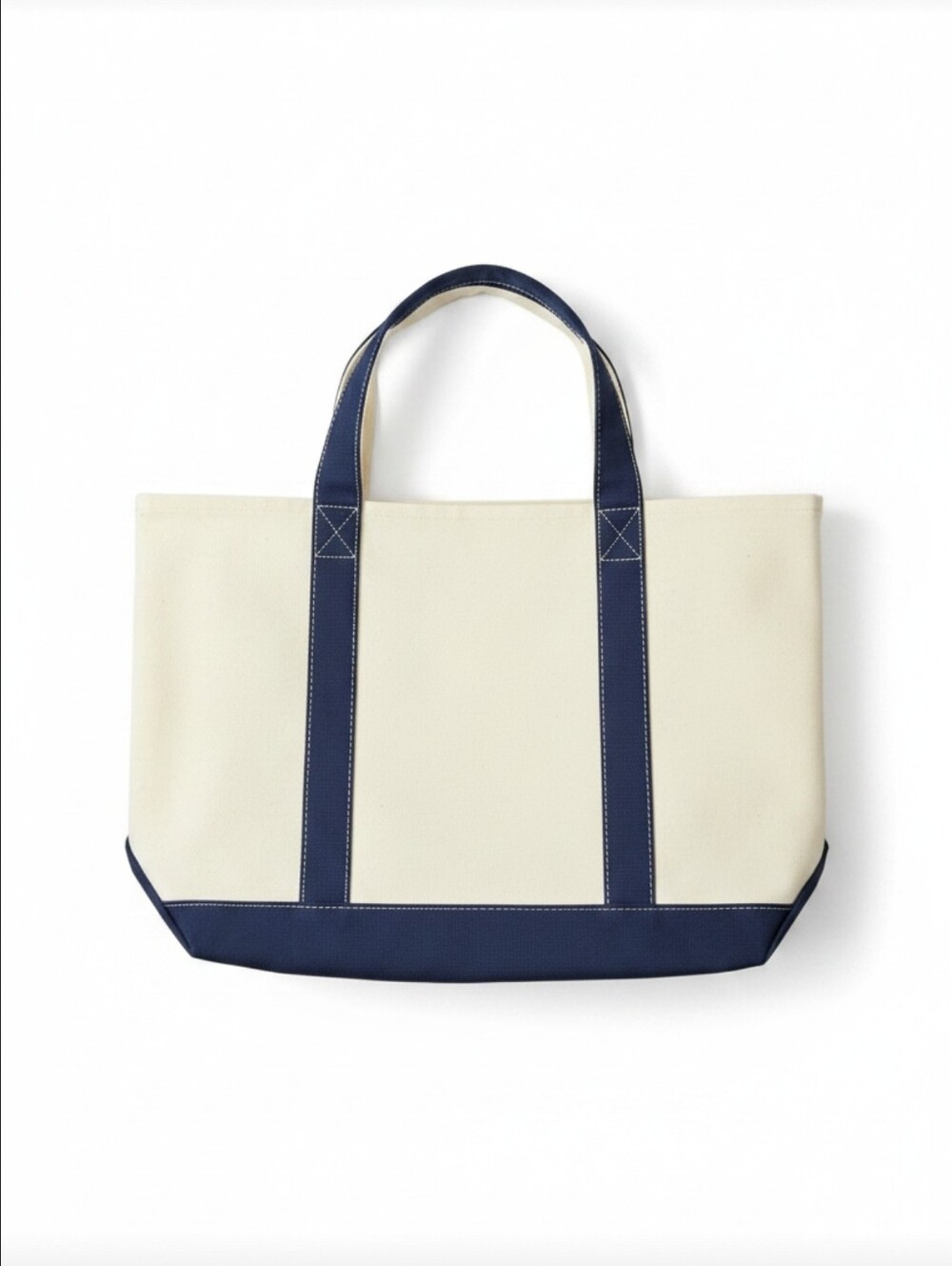 Classic Heavyweight Canvas Boat Tote Bag in Cream & Navy Blue